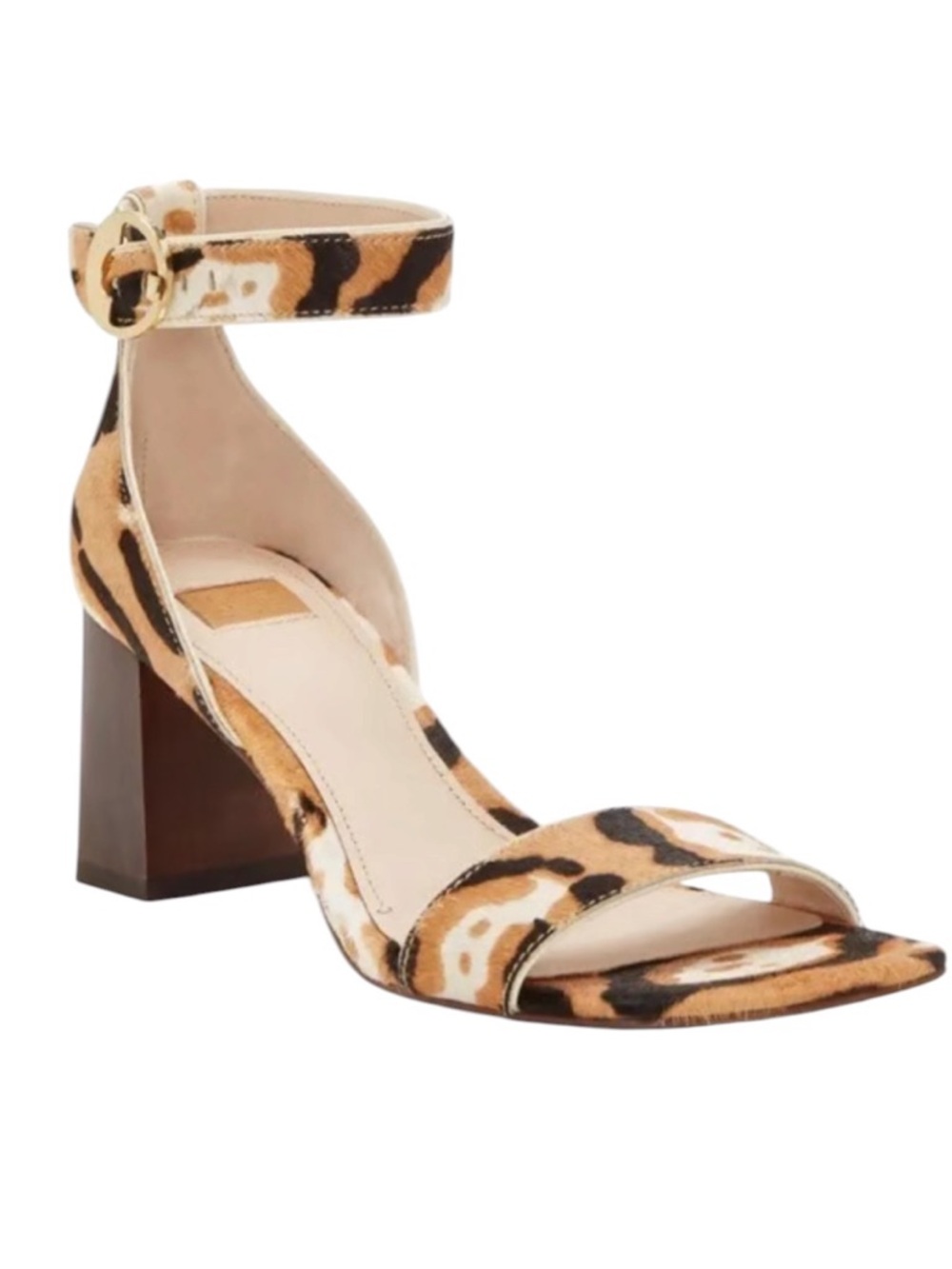 Louise et Cie Gabrie calf hair leather leopard print ankle strap block heels
